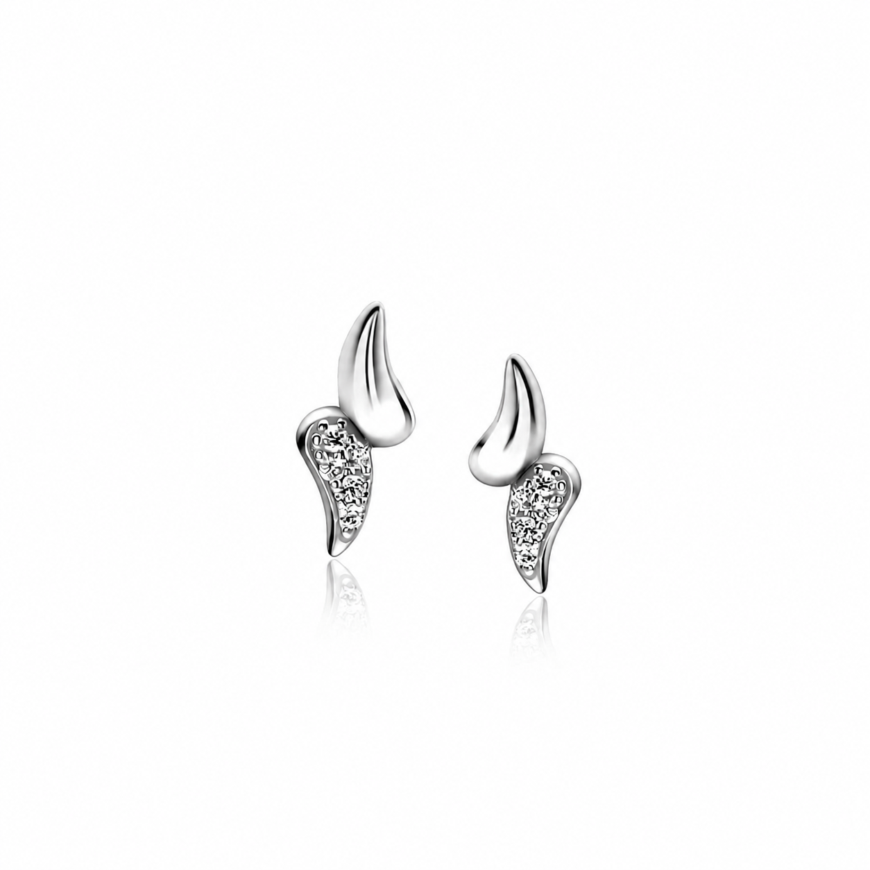 12mm ZINZI silver stud earrings with two teardrop shapes, set with white cubic zirconias ZIO2681