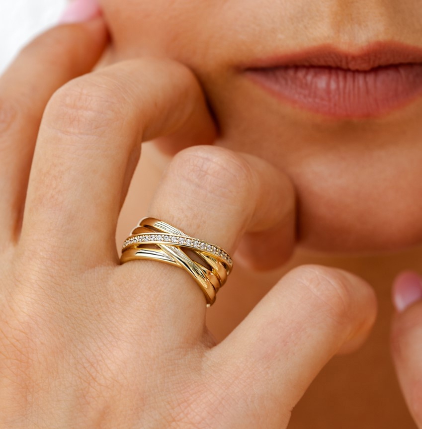 ZINZI Gold Plated Sterling Silver Crossover Ring White ZIR1790Y