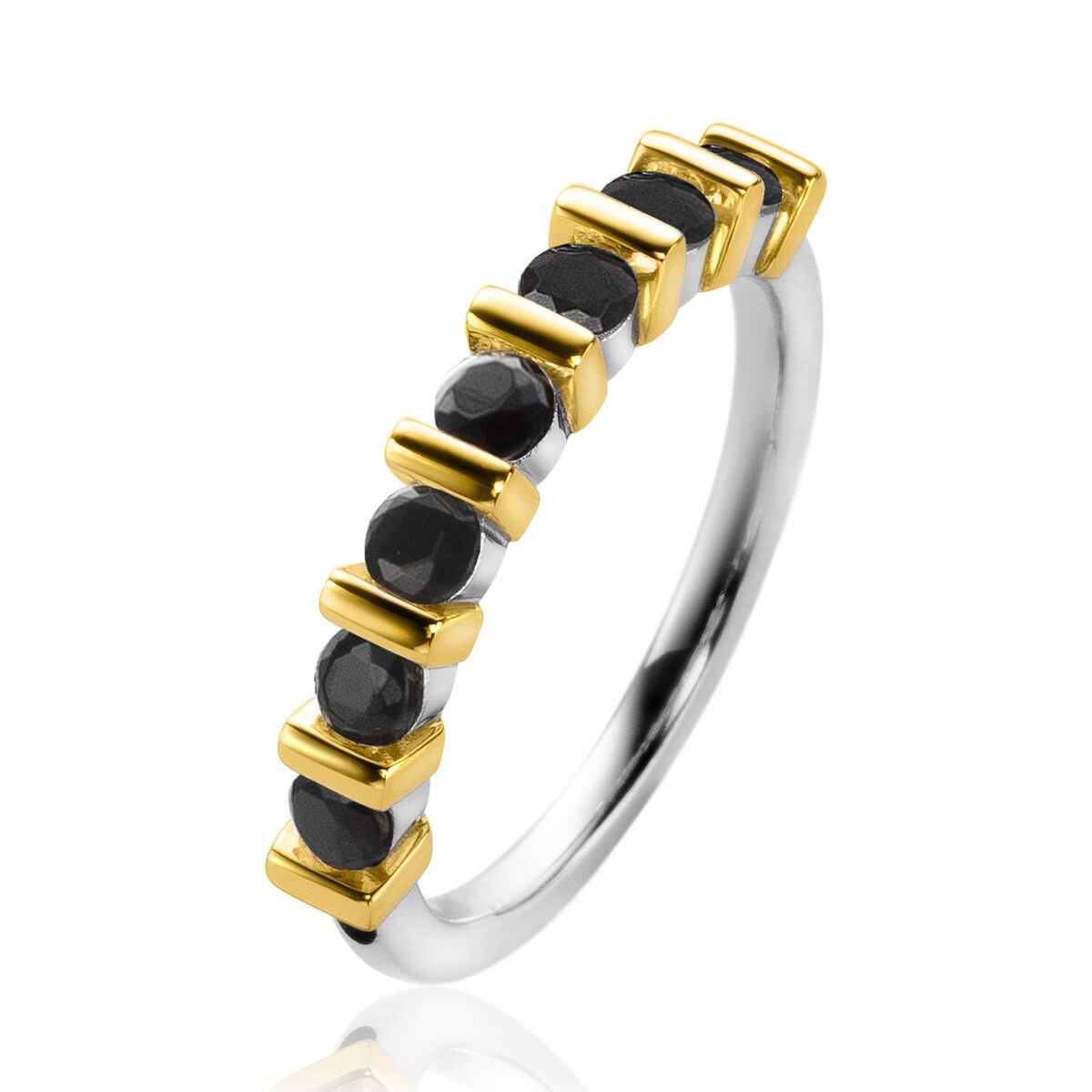 ZINZI silberner bicolor Ring viereckig und runde schwarze Zirkonias ZIR2252