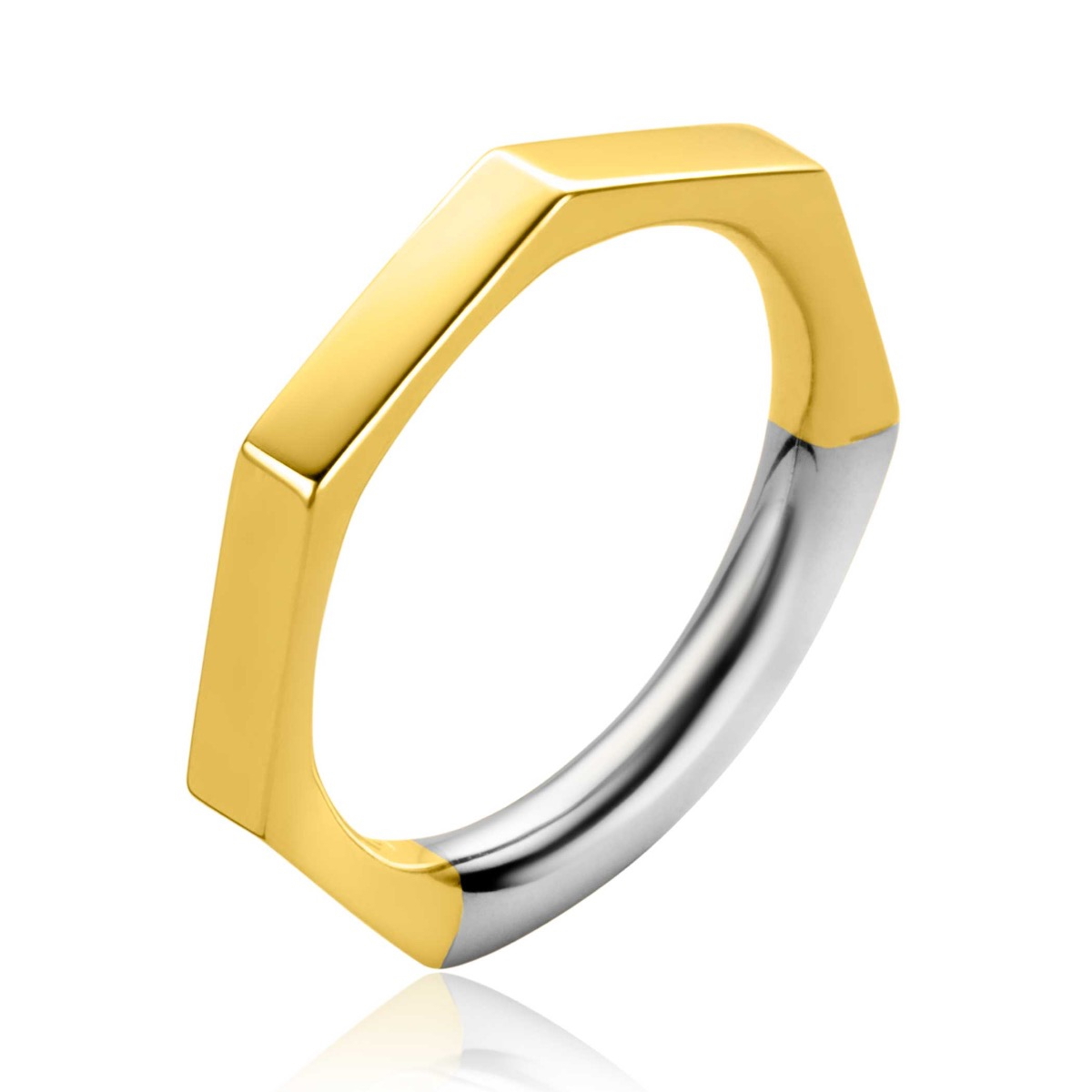 ZINZI Gold Plated Sterling Silver Stackable Ring Hexagon Smooth Tube 3mm ZIR2323G