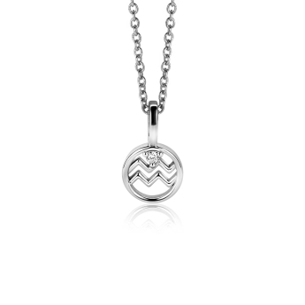 9mm ZINZI silver Aquarius zodiac sign pendant set with white