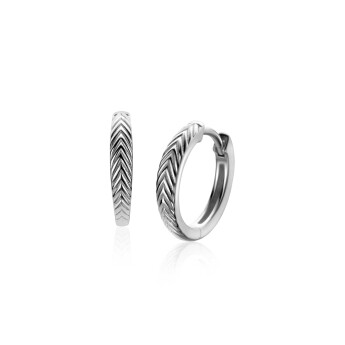 15mm ZINZI silver hoop earrings with feather motif 3mm wide and
