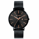 ZINZI Retro horloge zwarte wijzerplaat en zwarte stalen kast zwarte stalen mesh band 38mm extra dun ZIW409M