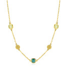ZINZI gold plated zilveren ketting 45cm met drie vierkante kleurstenen in zachte groentinten, afgewisseld met ronde structuurelementen ZIC2904