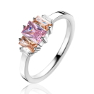 ZINZI zlv. ring baquette roze/champ/wit zirc.mt.58