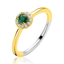 ZINZI zlv. ring gg.verg. entourage groen en zirc.mt.62