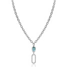 ZINZI Sterling Silver Fantasy Chain Necklace with Oval Pendant Set with White Zirconias and Green/Blue (Petrol) Color Stone in Prong Setting 45cm ZIC2487