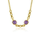 ZINZI gold plated zilveren gourmet schakel ketting met twee vierkante paarse kleurstenen 40-45cm ZIC-BF122