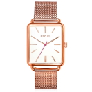 ZINZI Vintage Retro horloge witte wijzerplaat en rechthoekige roségoudkleurige kast stalen mesh band 34mm extra dun ZIW908M