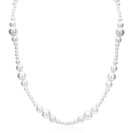 ZINZI gold plated zilveren ketting 45cm met glanzende witte parels in verschillende groottes en speelse opbouw ZIC2908