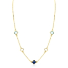 ZINZI zlv. collier gg.verg.met klavers blauw tinten