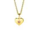 OCTOBER Pendant 12mm Gold Plated Heart Birthstone Pink Quartz Zirconia (excl. necklace)
