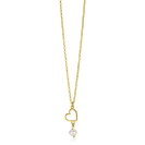 ZINZI gold plated silver necklace with open heart and dangling white freshwater pearl 40-45cm ZIC2642