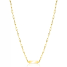 ZINZI gold plated zilveren ketting met paperclip-schakels en glanzend rechthoekig plaatje om te graveren 42-45cm ZIC2530G