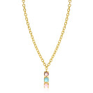 ZINZI gold plated zilveren schakel ketting 43-45cm met luxe hanger (30mm) van drie vierkante zettingen bezet met roze en turquoise kleurstenen ZIC2454