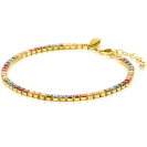 ZINZI vergoldetes Silber Tennisarmband, 3 mm breit, besetzt mit regenbogenfarbenen Edelsteinen in quadratischen Fassungen, 17-20 cm ZIA2666
