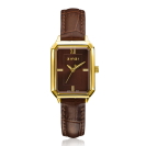 ZINZI Allure horloge 30mm achthoekige kast, bruine wijzerplaat, geelgoudkleurige kast en leren band, Japans uurwerk ZIW2536B
