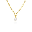 ZINZI gold plated zilveren paperclip schakel ketting met open rondje en witte zoetwaterparel 42-45cm ZIC-BF100