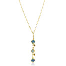 ZINZI zlv. Y-collier gg.verg.met blauwe klavers
