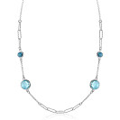 ZINZI Sterling Silver Fantasy Necklace with Paperclip Chains and 4 Round Settings Set with Light Blue and Indigo Blue Color Stones 40-45cm ZIC2418