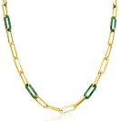 ZINZI Gold Plated Sterling Silver Necklace Paperclip Chain with Trendy Chains in Malachite Green 43cm ZIC2548