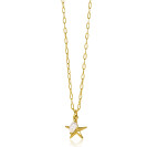 ZINZI gold plated silver necklace with paperclip links and large starfish pendant with oval white freshwater pearl 40-45cm ZIC2641