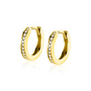 13mm ZINZI Gold 14 krt gouden oorringen, bezet met witte zirconia's met luxe klapsluiting 13mm x 2mm vierkante buis ZGO570Z