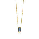 ZINZI gold plated zilveren jasseron ketting met rechthoekige blauwe steen 42-45cm ZIC-BF51