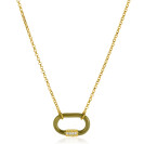 ZINZI gold plated zilveren schakelketting 45cm ovale hanger olijfgroen emaille en witte zirconia's ZIC2374