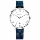 ZINZI horloge SOPHIE witte wijzerplaat met datum, stalen kast 38mm, stalen blauwe mesh band 14mm ZIW1406BM
