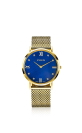 ZINZI Roman Watch Dark Blue Mother-of-Pearl Dial with White Zirconias Gold Colored Stainless Steel Case and Mesh Strap 34mm ZIW547M