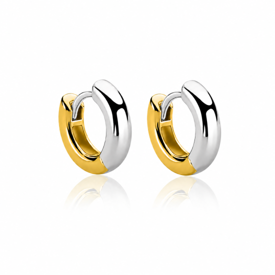 12mm ZINZI bicolor zilveren gladde oorringen met 3mm buisdikte, aan twee zijden te dragen en luxe klapsluiting ZIO2835