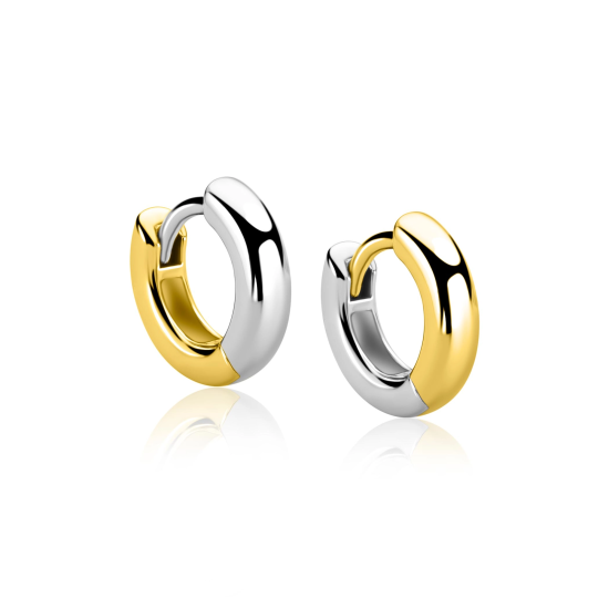 12mm ZINZI bicolor zilveren gladde oorringen met 3mm buisdikte, aan twee zijden te dragen en luxe klapsluiting ZIO2835