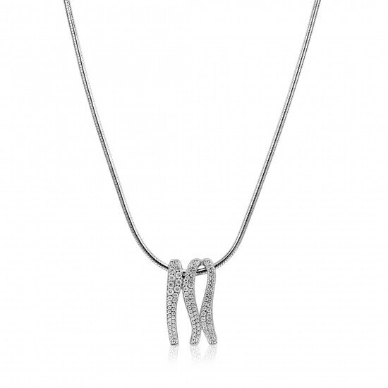 45cm Mart Visser by ZINZI zilveren slangen ketting inclusief organisch gevormde hanger 21mm, bezet met witte zirkonia's MVC26
