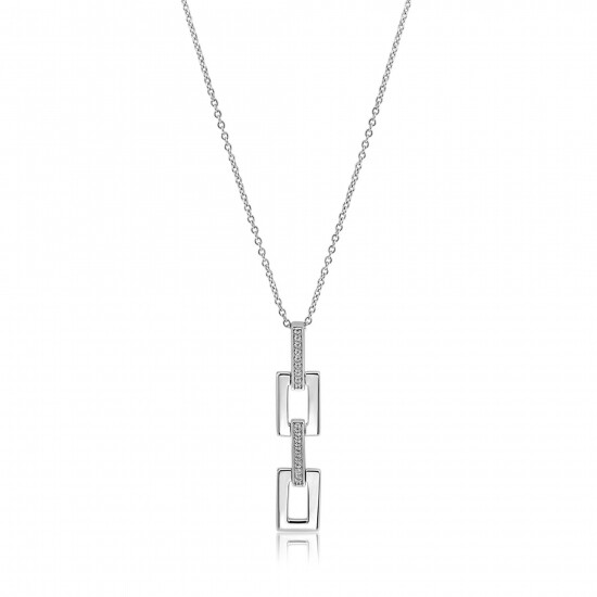 45cm Mart Visser by ZINZI zilveren ketting inclusief strakke rechthoekige hanger 39mm, bezet met witte zirkonia's MVC27