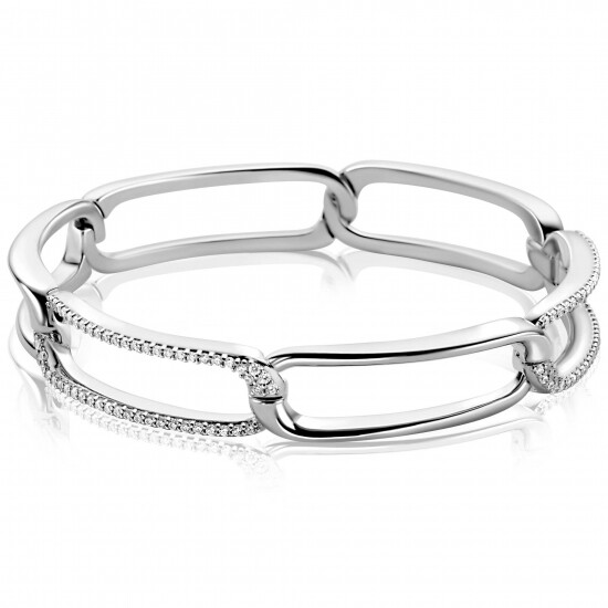Mart Visser by ZINZI zilveren schakel armband 10mm met rechthoekige schakels, bezet met witte zirkonia's MVA28