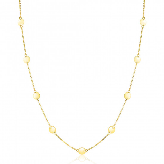 ZINZI Gold 14 krt gouden ketting met subtiele jasseron schakels en negen ronde gladde plaatjes 5mm breed 42-45cm ZGC503
