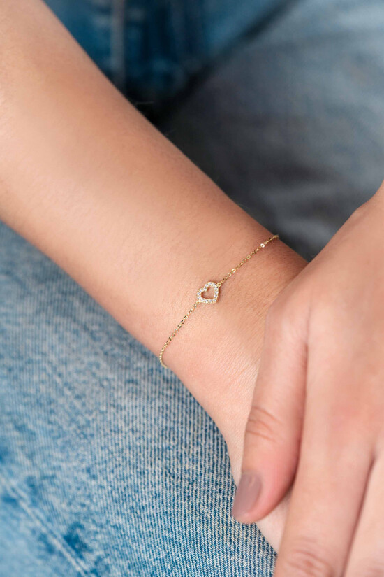 ZINZI Gold 14 krt gouden armband met sierlijk open hartje (7mm), bezet met witte zirconia's 16,5-19,5cm ZGA450
