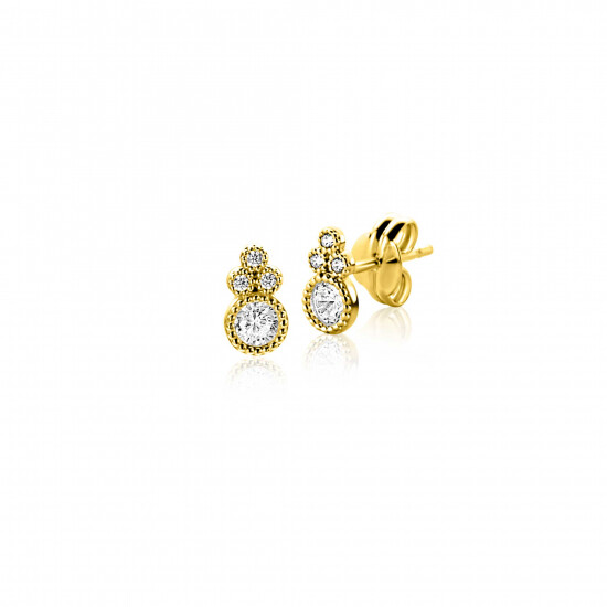7mm ZINZI Gold 14 krt gouden fantasie oorstekers, bezet met witte zirkonia's ZGO545