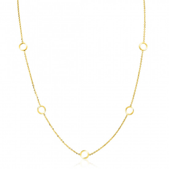 ZINZI Gold 14 krt gouden ketting met subtiele jasseron schakels en zeven open rondjes 6,5mm breed 42-45cm ZGC445
