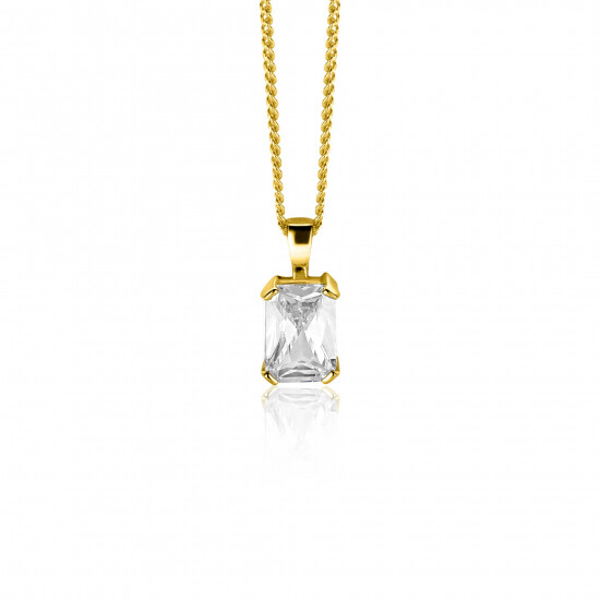 11mm ZINZI Gold 14 krt gouden hanger met rechthoekige witte zirkonia in chatonzetting ZGH509 (zonder collier)