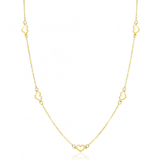 ZINZI Gold 14 krt gouden ketting met subtiele jasseron schakels en vijf open hartjes 5mm breed 42-45cm ZGC504
