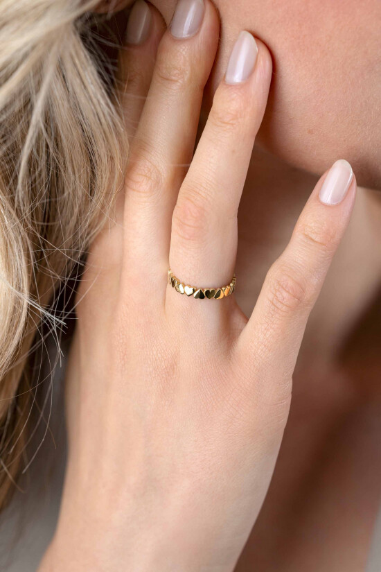 ZINZI Gold 14 krt gouden aanschuifring met gladde hartjes rondom (3mm) ZGR447
C