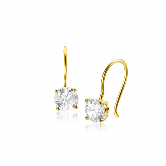 16mm ZINZI 14K Gold Drop Earrings Round White Zirconia ZGO480