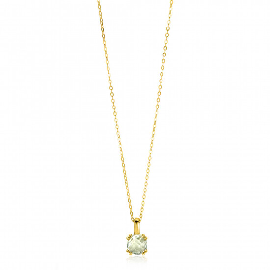 ZINZI Gold 14 krt gouden ketting 45cm met chique vierkante hanger 12 mm, bezet met lichtgroen amethist ZGC376