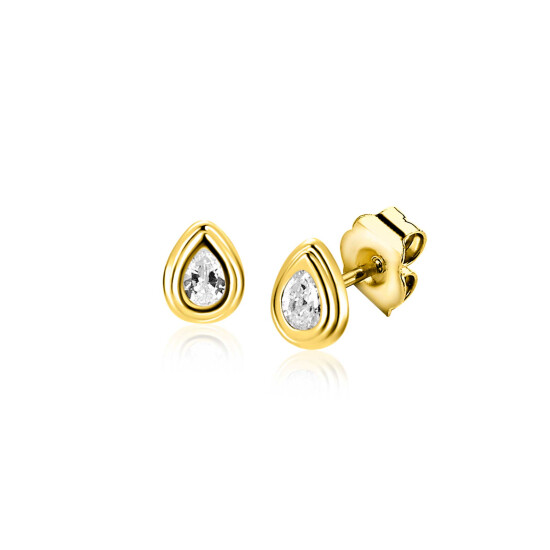 4,5mm ZINZI Gold 14 krt gouden oorstekers met druppelvormige witte zirconia in bewerkt kastje ZGO559
