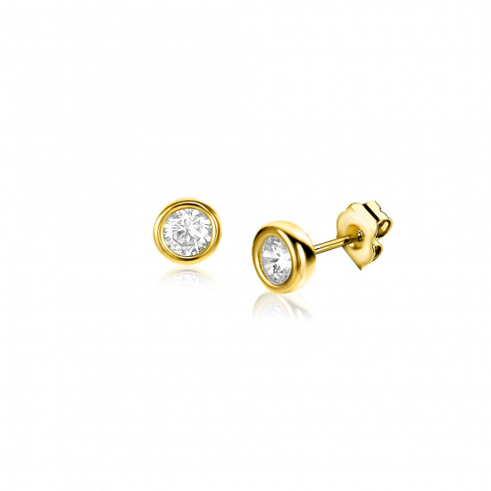 4mm ZINZI Gold 14 krt gouden oorknoppen ronde zetting bezet met witte zirconia ZGO451
