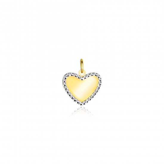 10mm ZINZI Gold 14 krt gouden hanger met glanzend hartje van 10mm en met chique witgouden parelrand ZGH364-10 (zonder collier)