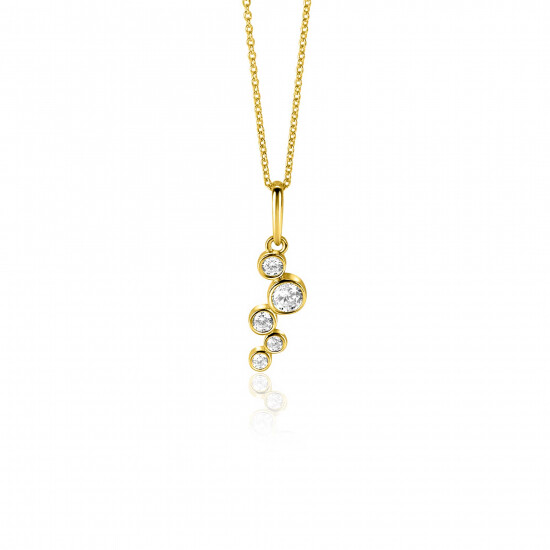 17mm ZINZI Gold 14 krt gouden hanger met ronde zettingen bezet met witte zirkonia's ZGH513 (zonder collier)