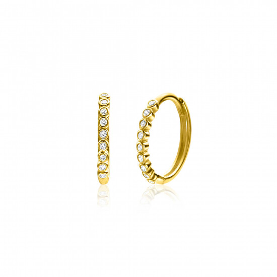 12mm ZINZI 14K Gold Hoop Earrings White Zirconias 12 x 1,5mm ZGO409